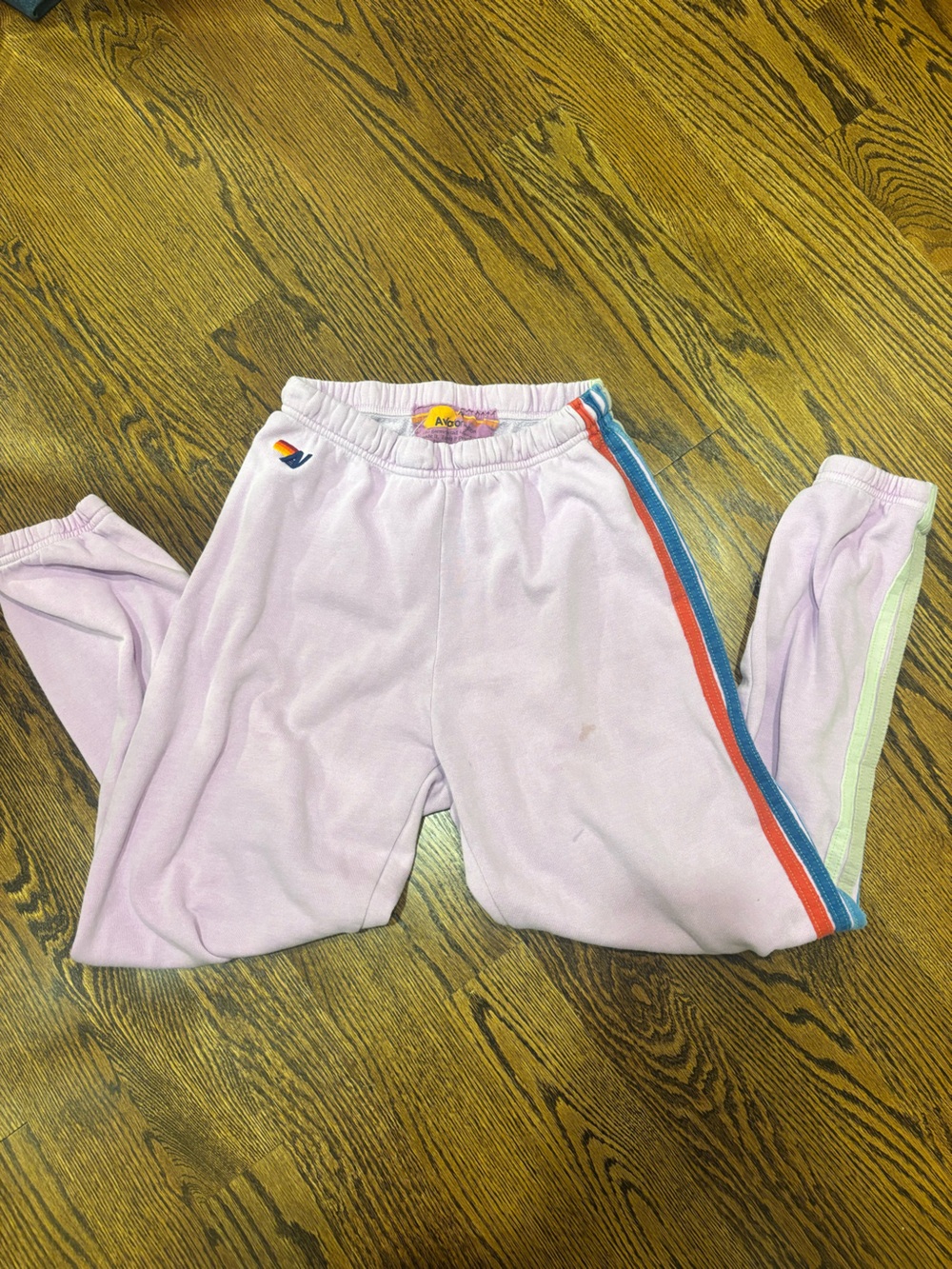Aviator Nation Lilac Track Joggers with Blue and red and gray Side Stripes